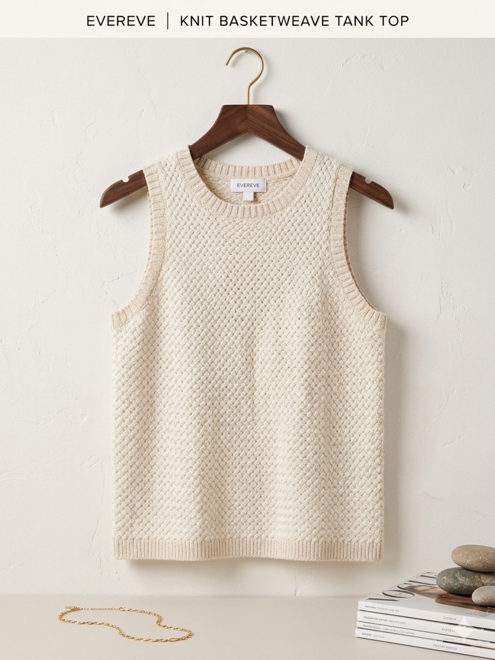 EVEREVE Tatum Textured Knit Sweater Tank Top Cream Beige Size M